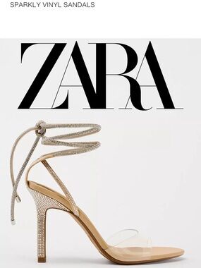 Zara Rhinestone Wrap-Ankle Heels in Metallic Nude and Clear